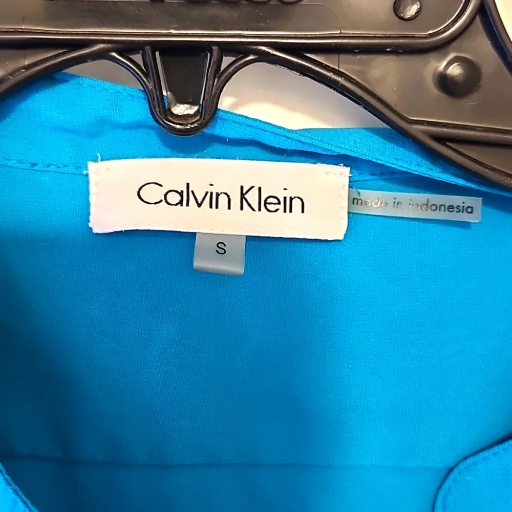 🔥SALE Calvin Klein Teal Blue Sleevless Button-up Dress Shirt - Picture 5 of 5